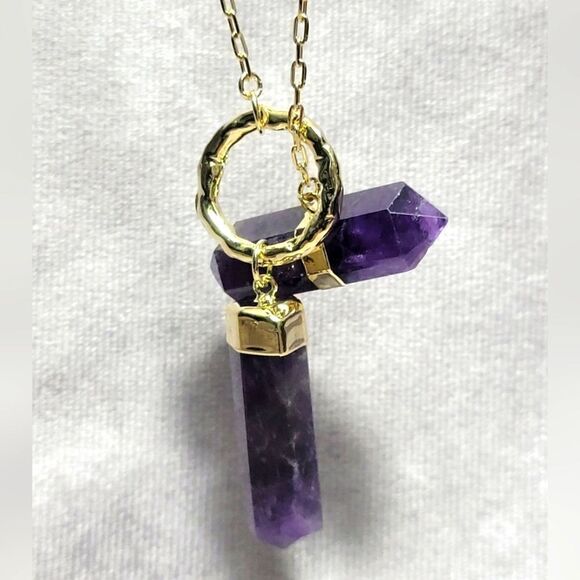 Amethyst Pencil Shape Pendant Necklace 36 inches - Picture 1 of 12